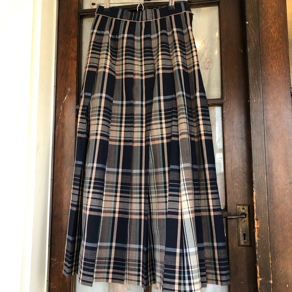 Miss Pendleton Midi Pleated Plaid Wool Skirt